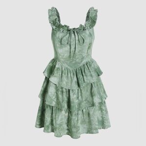 Cider green TIE DYE OFF-SHOULDER KNOTTED RUFFLE MINI DRESS small